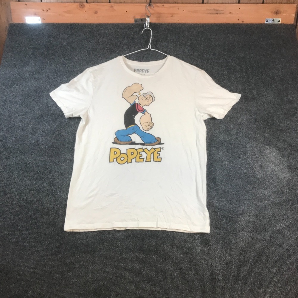Popeye T-Shirt Womens Medium White Graphic Print Cotton Character Cartoon Summer